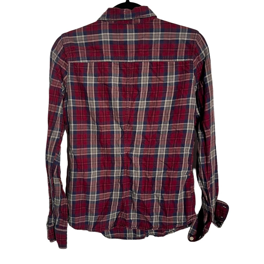 Levi's Burgundy Blue Plaid Cotton Button Down Shirt Medium Distressed Look - Picture 9 of 12